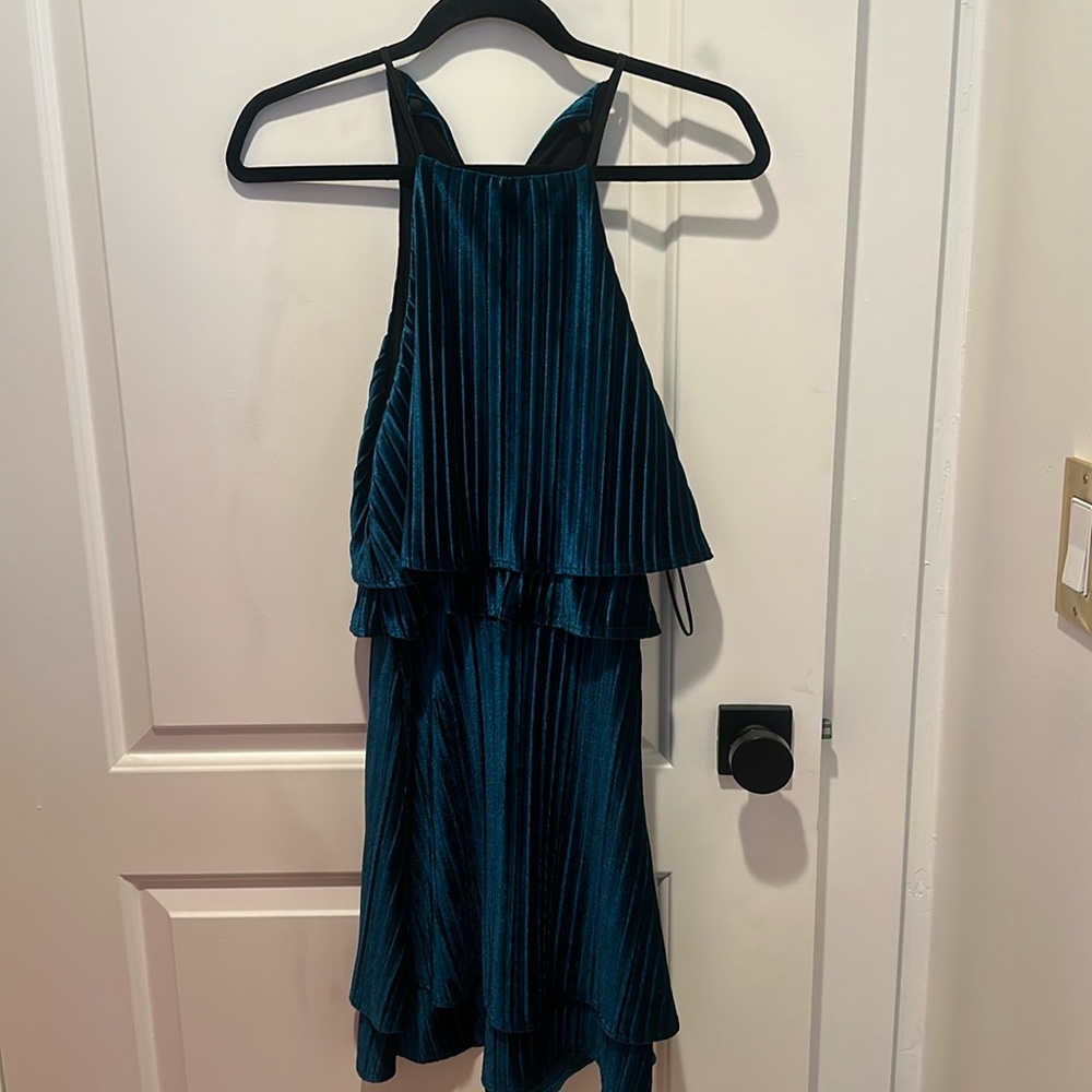 Velvet bluish green dress